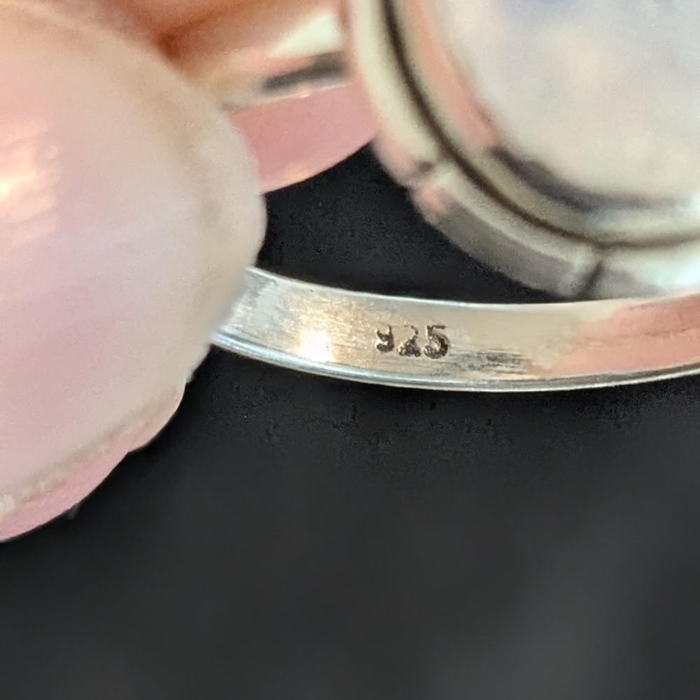 Reserved Solid Sterling Silver Natural Rainbow Moonstone Ring Size 8.5 - Picture 7 of 8